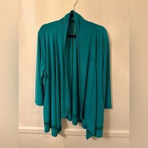 Joan Rivers Women’s Green Open Front Cardigan -Beautiful Crochet Accents -Sz XL